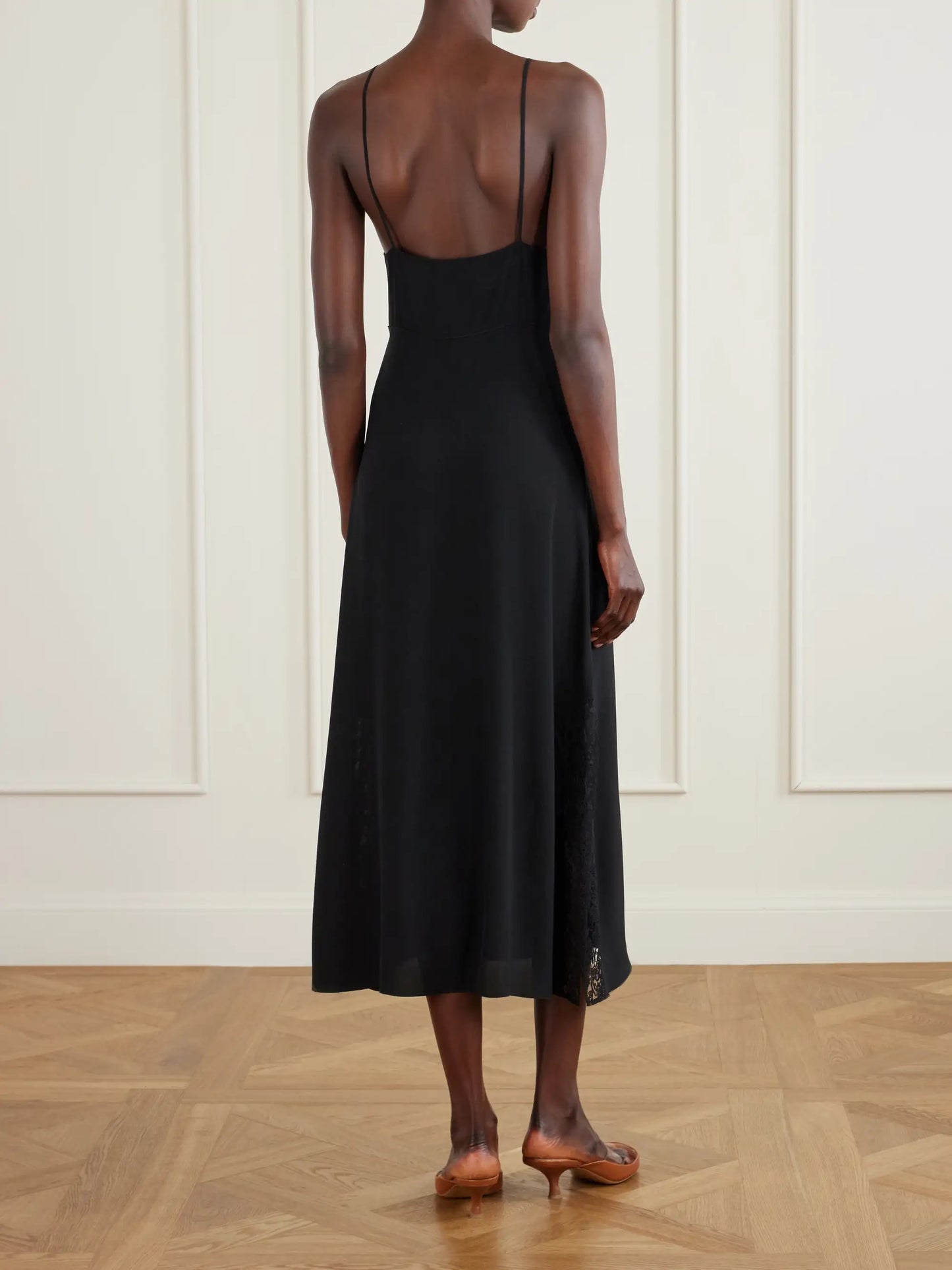 Lace-trimmed Silk Crepe De Chine Midi Dress