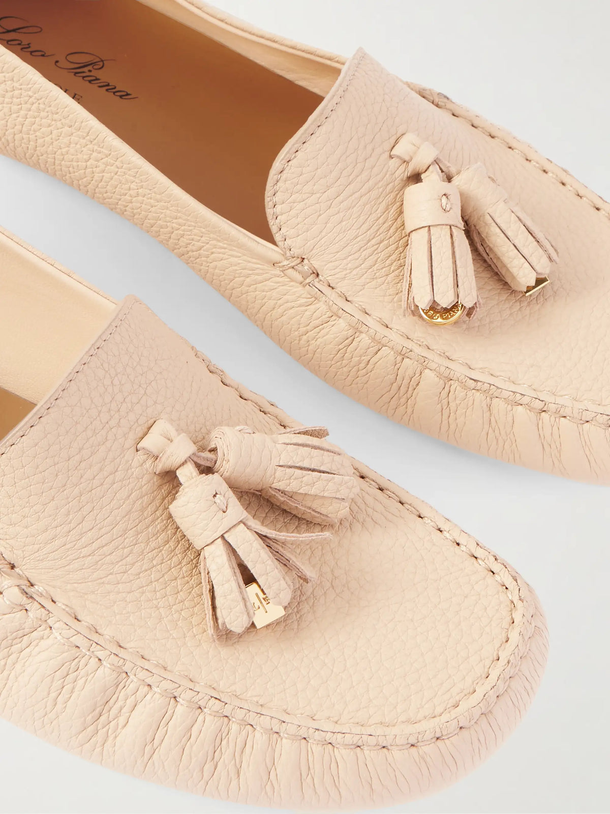 Tasseled Textured-leather Collapsible-heel Loafers