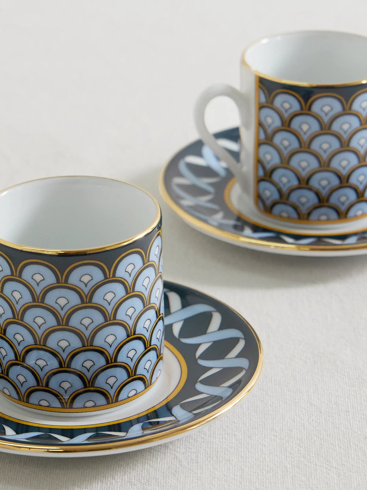 Impero Set Of Two Gold-plated Porcelain Espresso Cups And Saucers