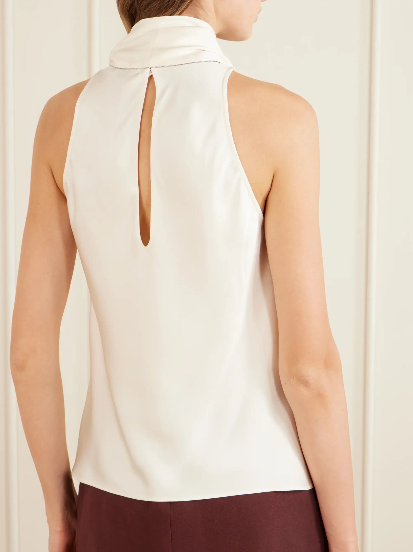 Scarf-detailed Silk-satin Turtleneck Blouse