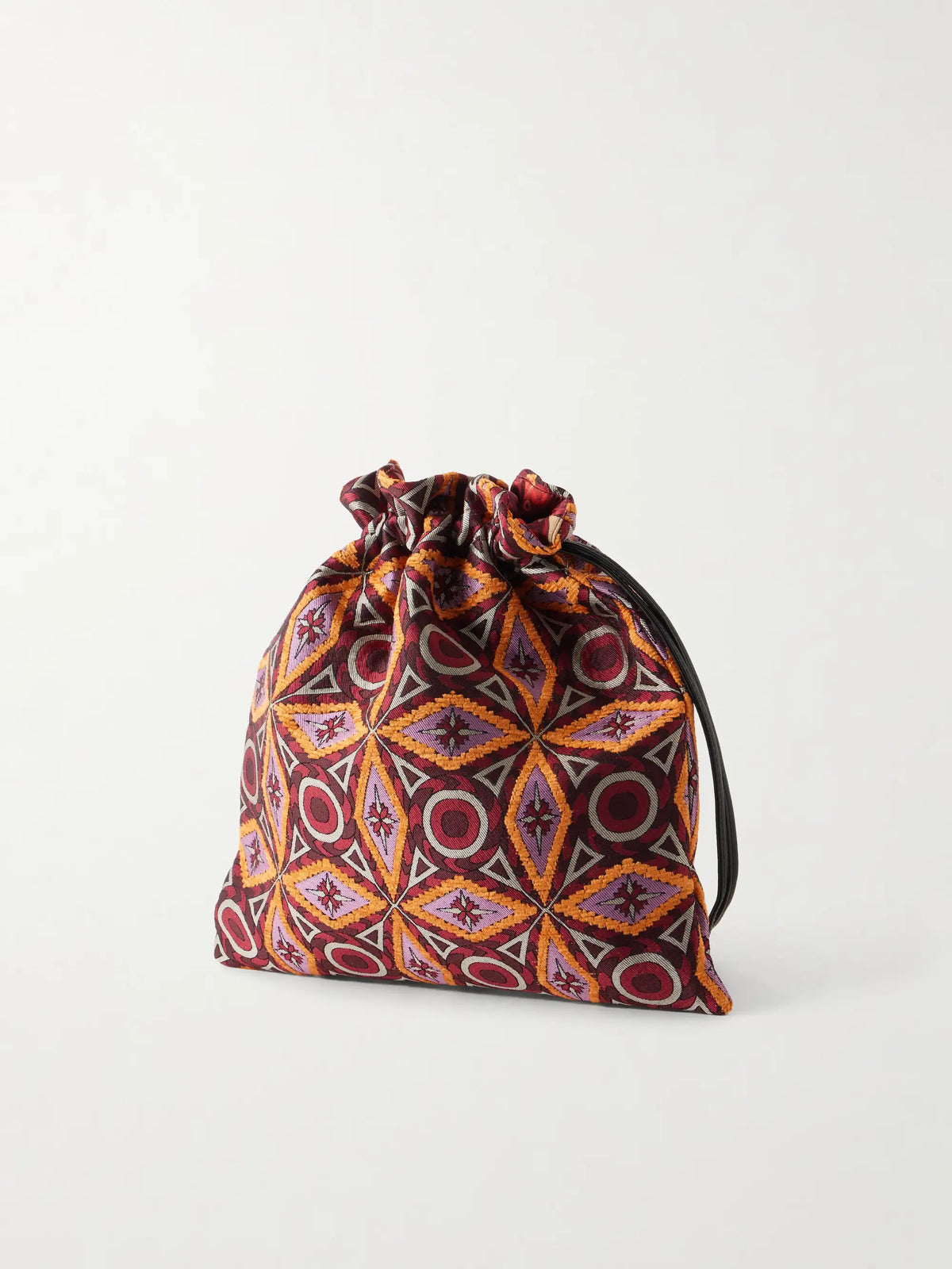 La DoubleJ Drawstring Leather-trimmed Jacquard-knit Clutch