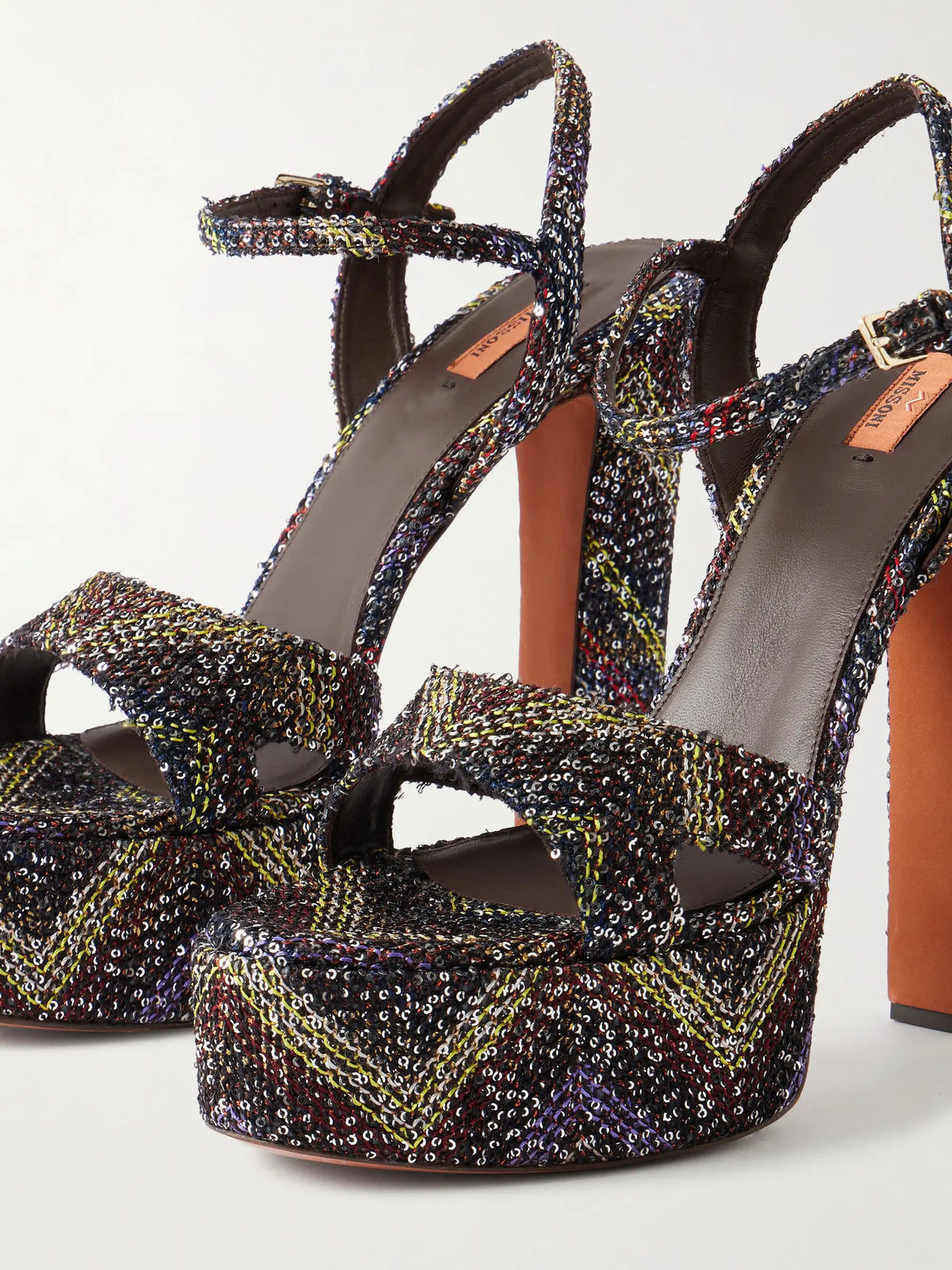 Angela Sequin-embellished Striped Woven Platform Sandals