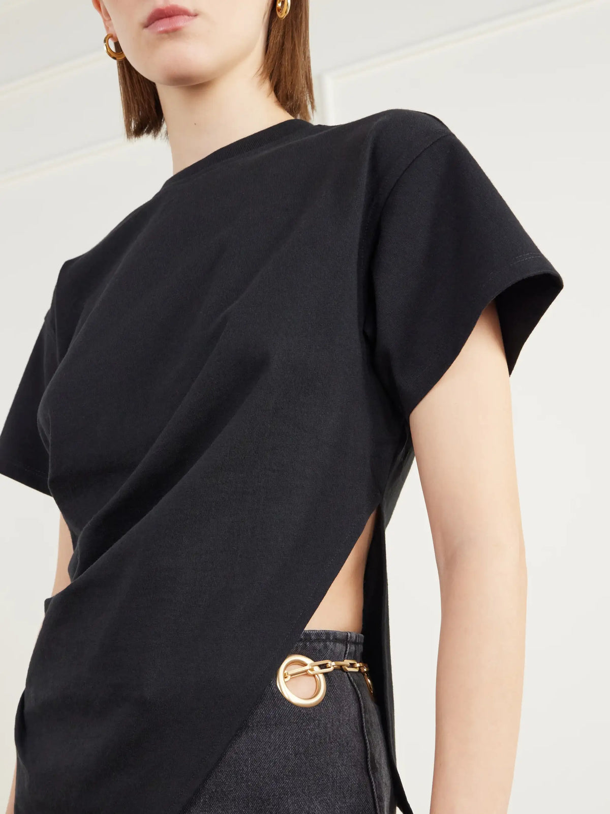 Cult Gaia Cata Asymmetric Pleated Cotton-jersey T-shirt
