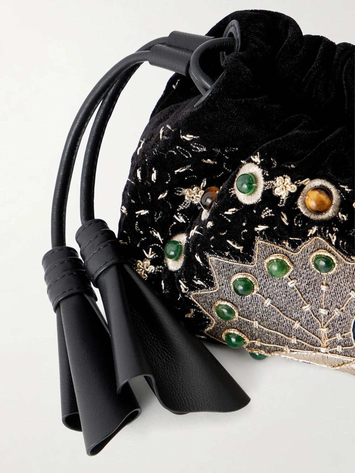 Zimmermann Cloud 91 Peacock Small Embellished Embroidered Leather-trimmed Velvet Clutch