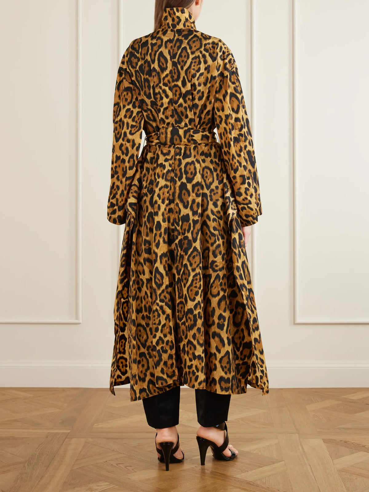 Belted Leopard-print Taffeta Trench Coat