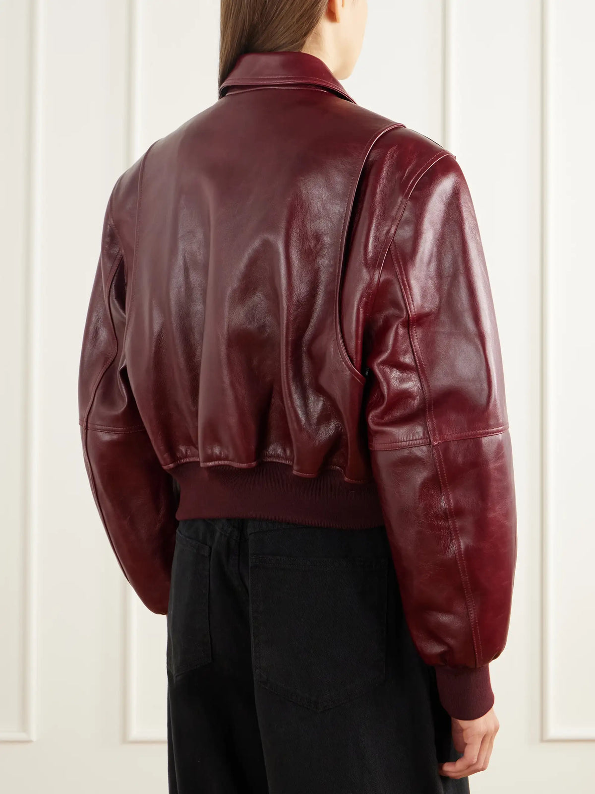 Willy Chavarria Cropped Leather Bomber Jacket