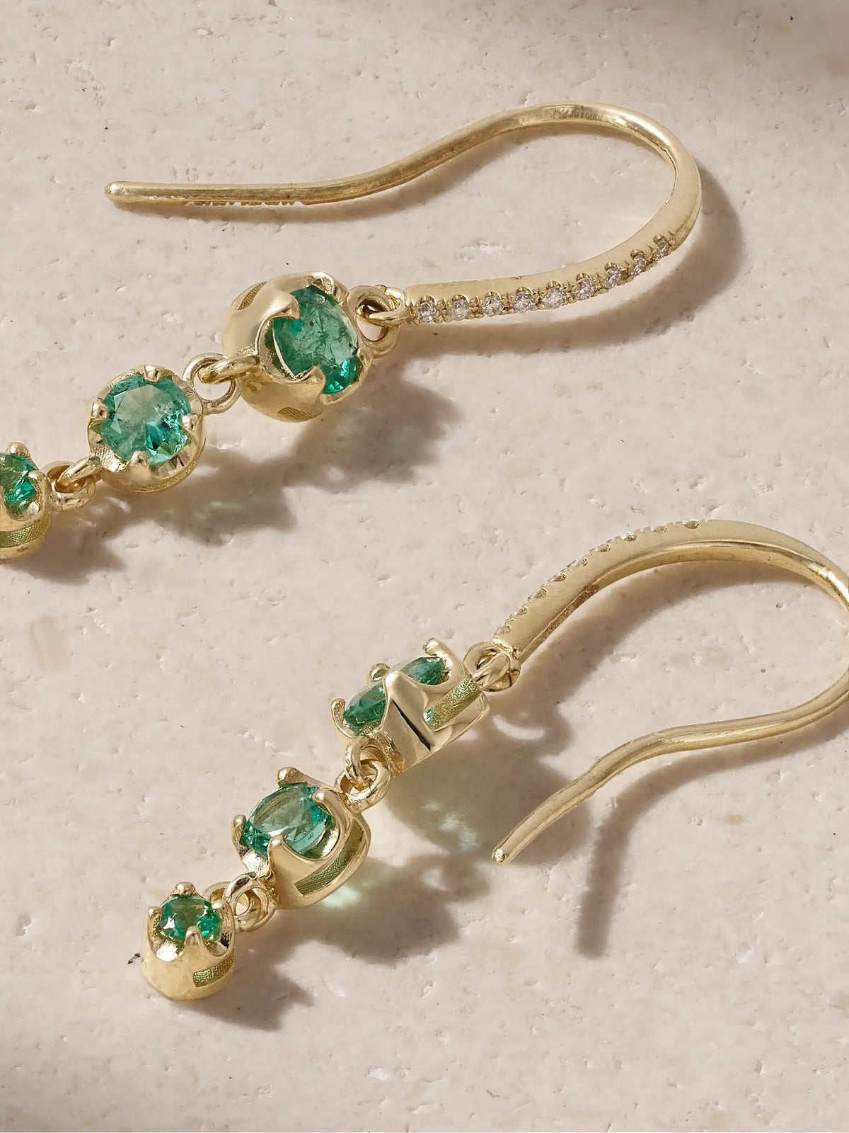 3 Graduated Illusion 18-karat Gold, Emerald And Diamond Earrings