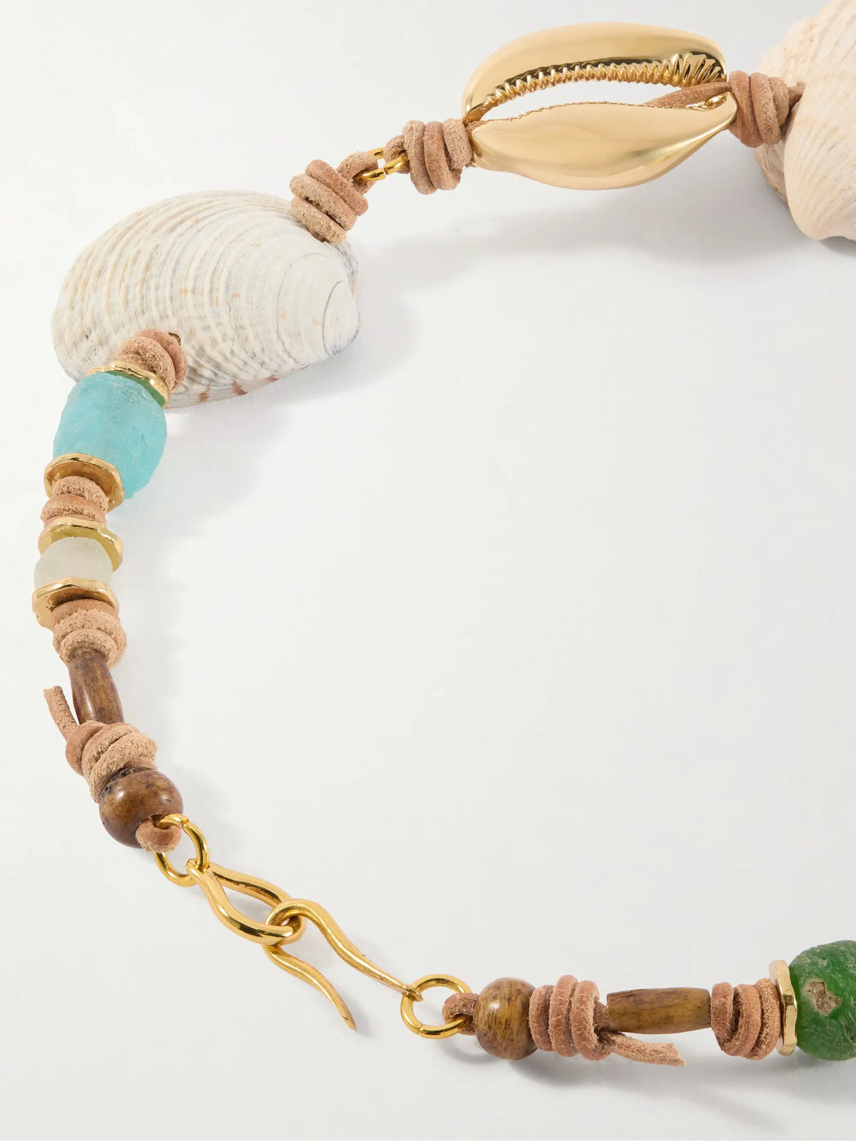 Samsara Gold-plated, Leather And Seashell Beaded Necklace