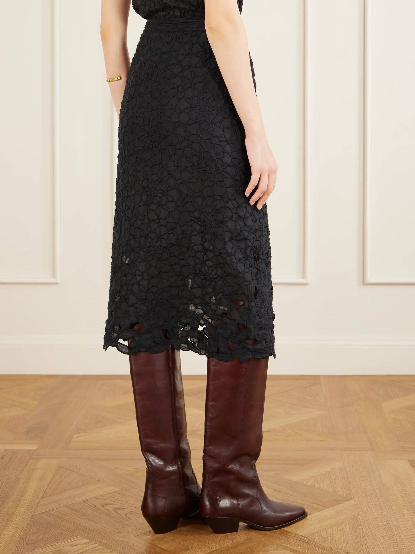 Reysha Embroidered Ramie Midi Skirt