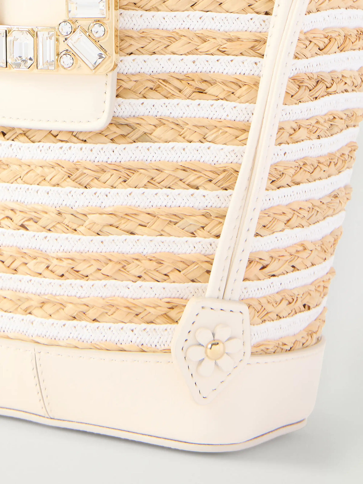 Viv' Skate Embellished Leather-trimmed Striped Woven Raffia Clutch