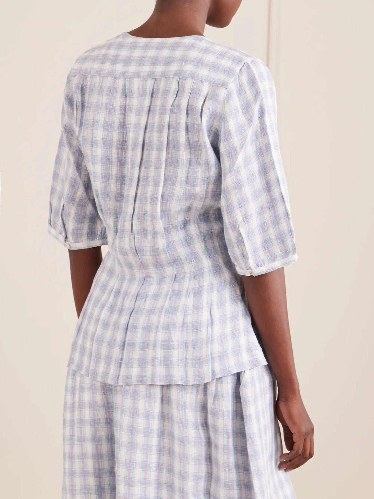 Elvira Pleated Checked Linen Shirt