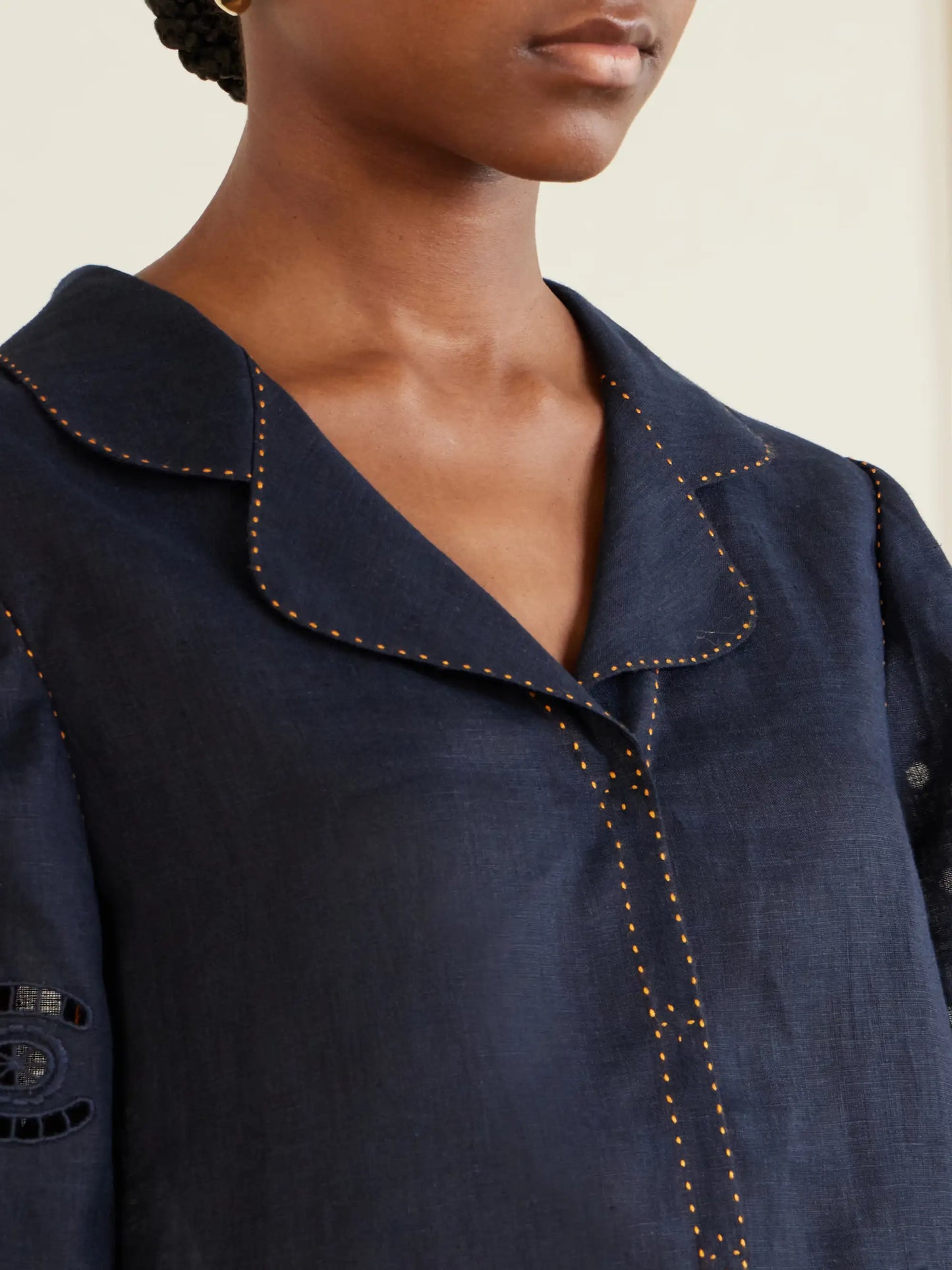 Broderie Anglaise-trimmed Linen Shirt