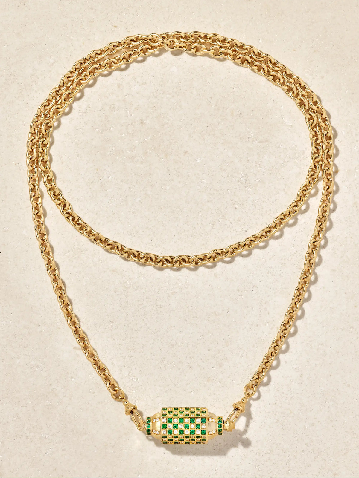 Check Locket 18-karat Gold, Emerald And Diamond Necklace