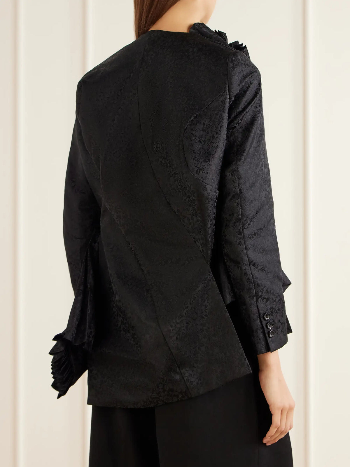 Comme des Garçons Asymmetric Pleated Floral-jacquard Jacket