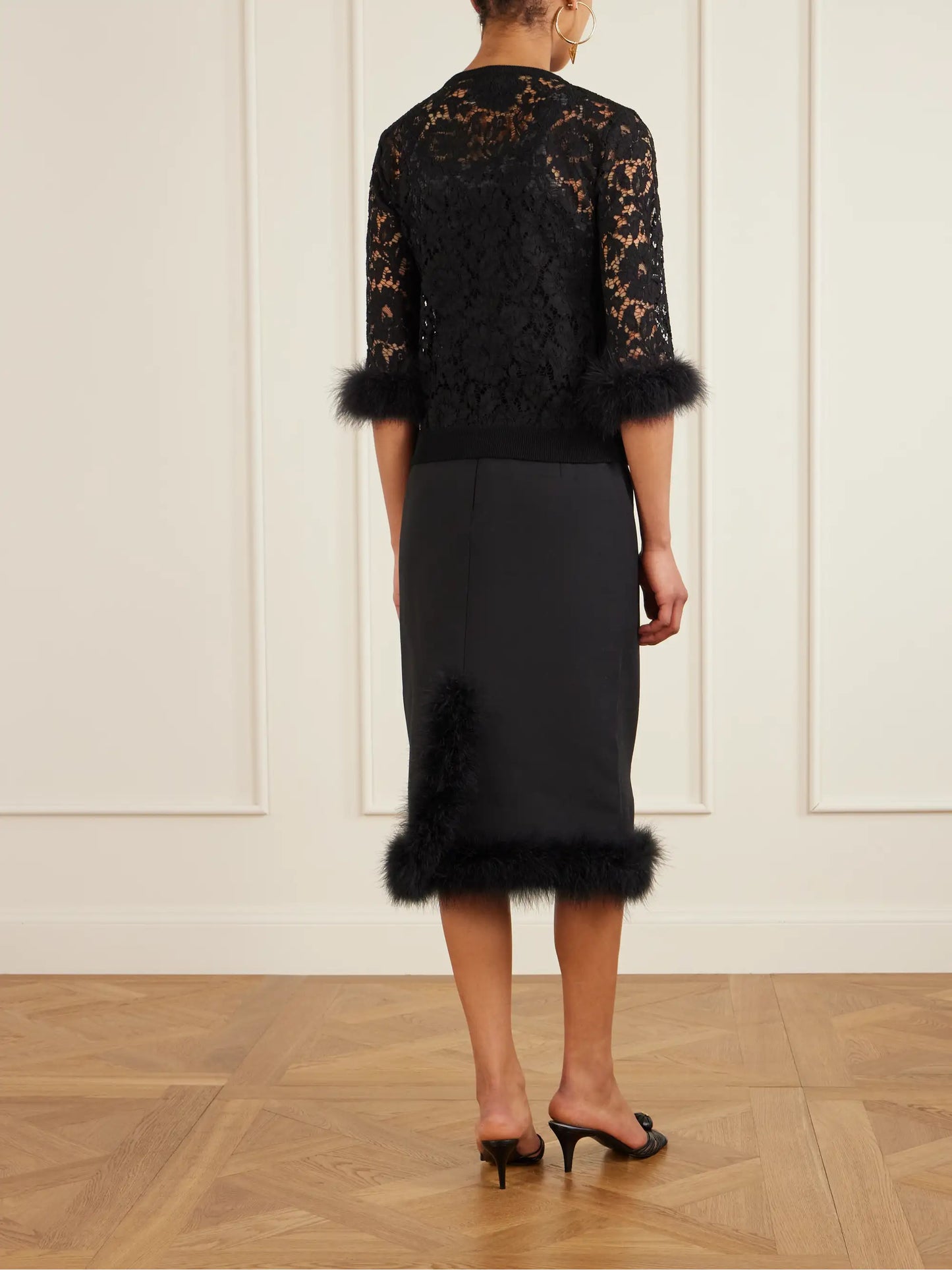 Feather-trimmed Cotton Corded Lace Cardigan