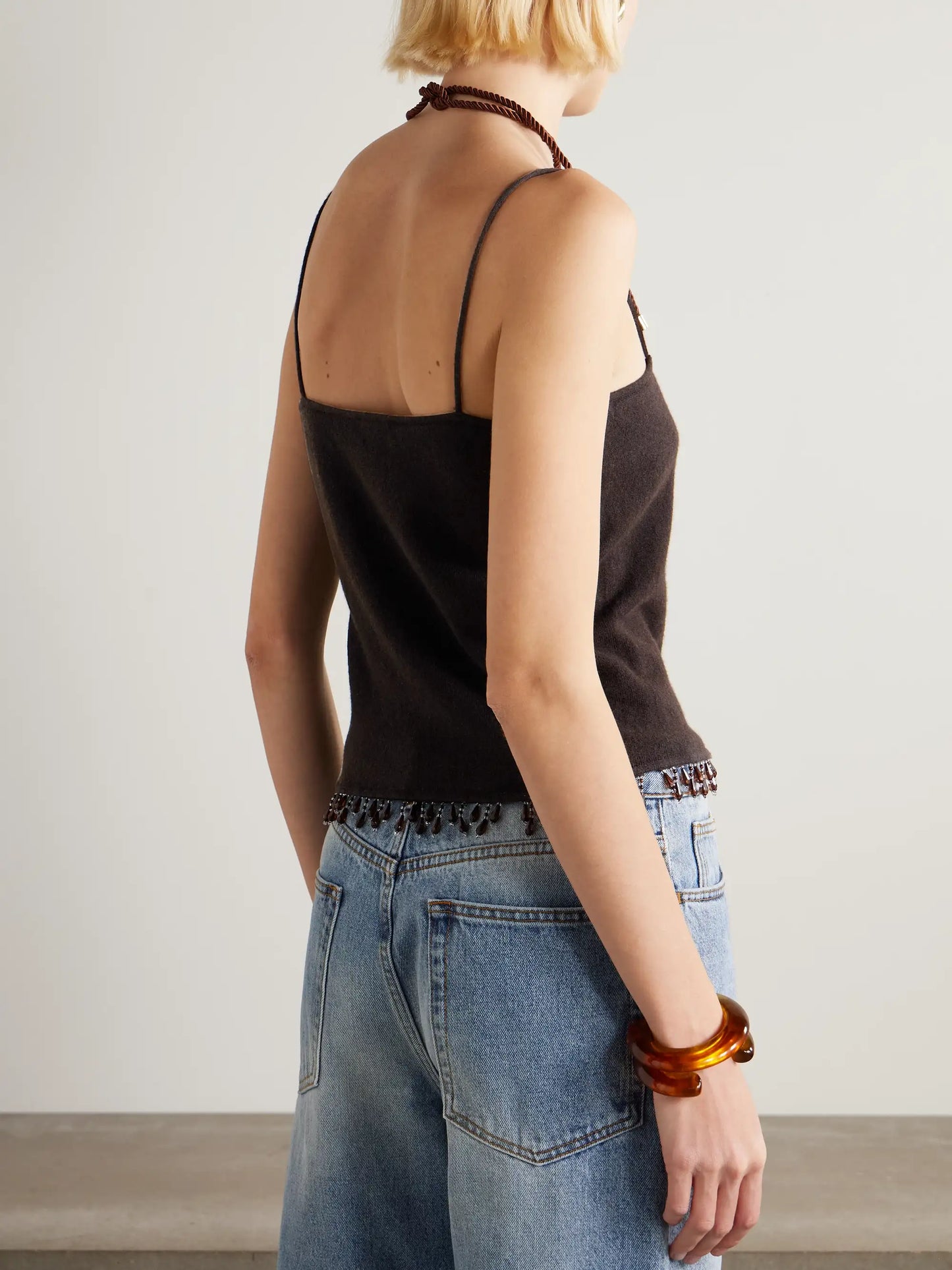 Fringed Bead-embellished Wool And Cashmere-blend Top