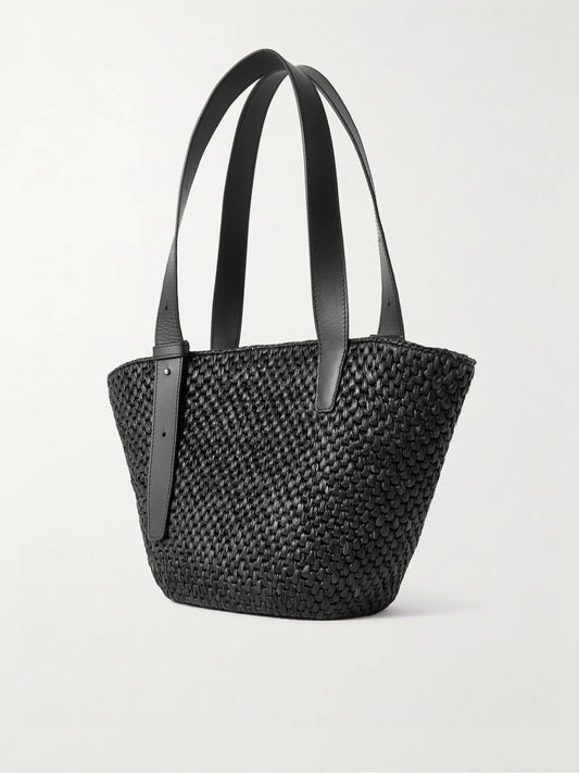 The Bianca Small Leather-trimmed Raffia Tote