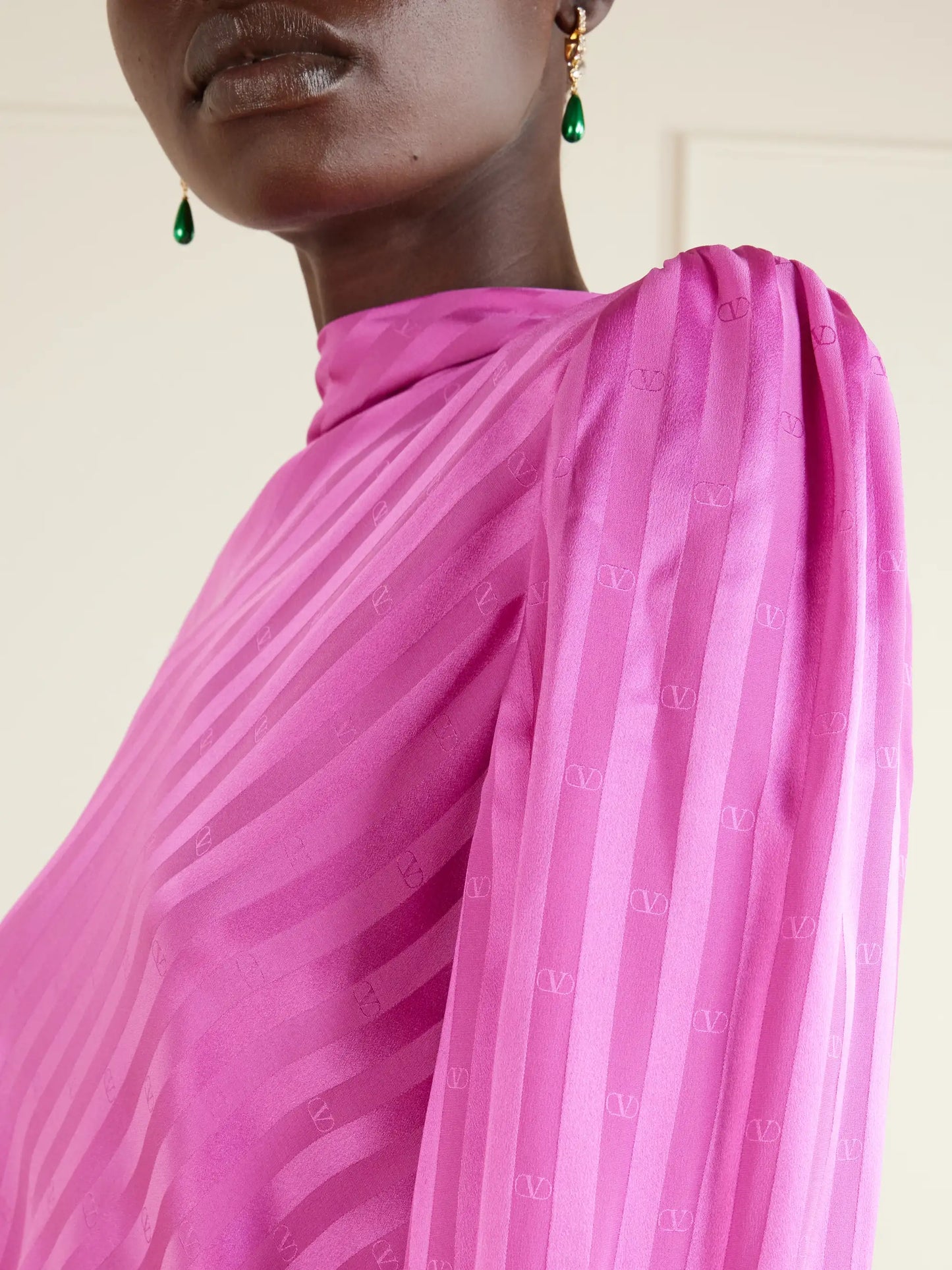 Logo-printed Belted Striped Silk Satin-jacquard Midi Dress
