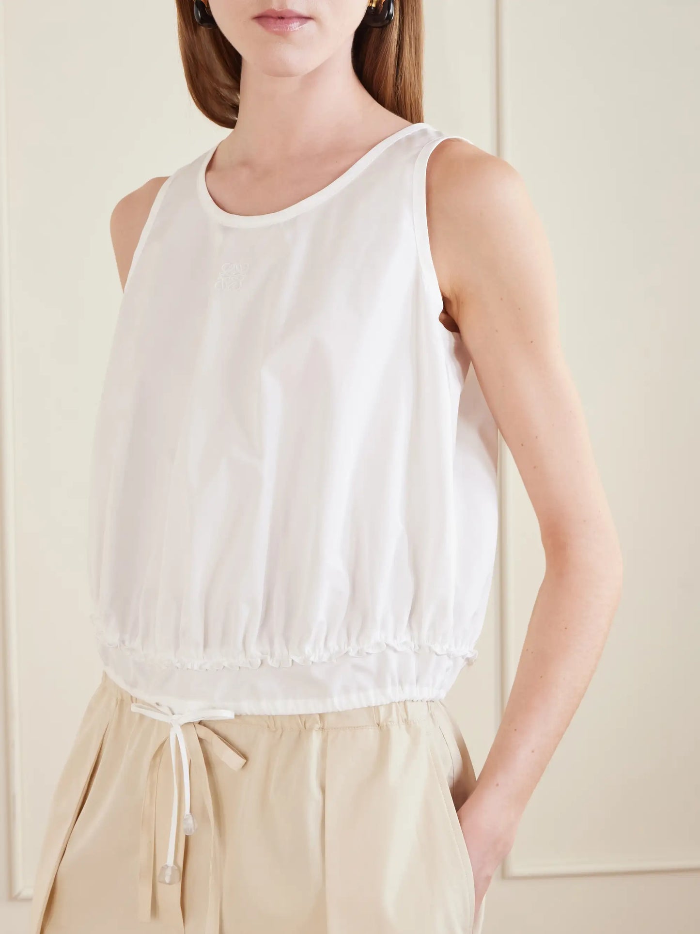 + Paula's Ibiza Anagram Appliquéd Cotton-popeline Top