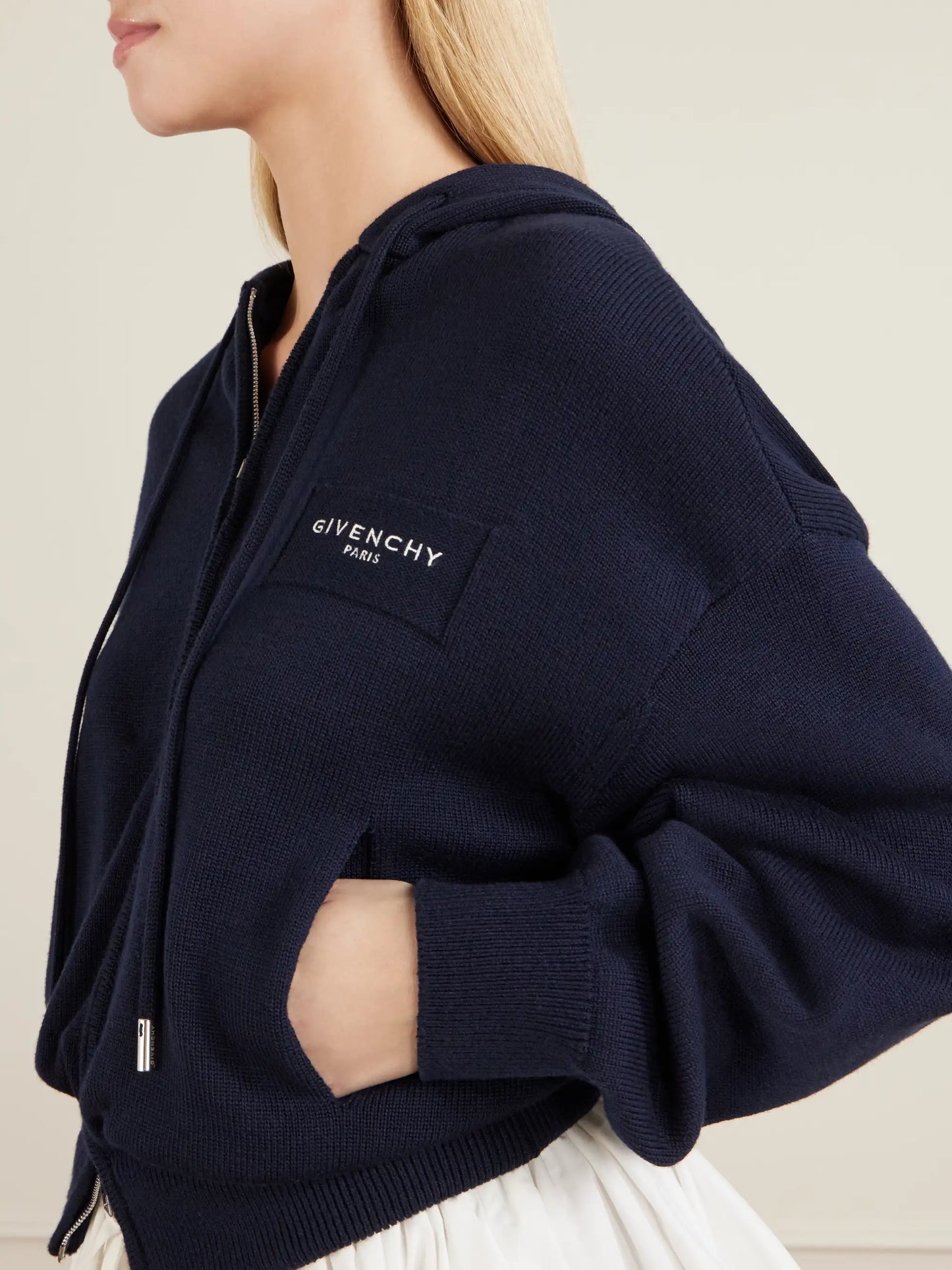 Logo-embroidered Wool And Cotton-blend Zip-up Hoodie