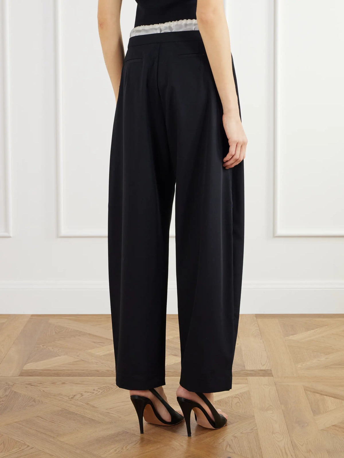 ST. AGNI Satin-trimmed Wool-twill Barrel-leg Pants