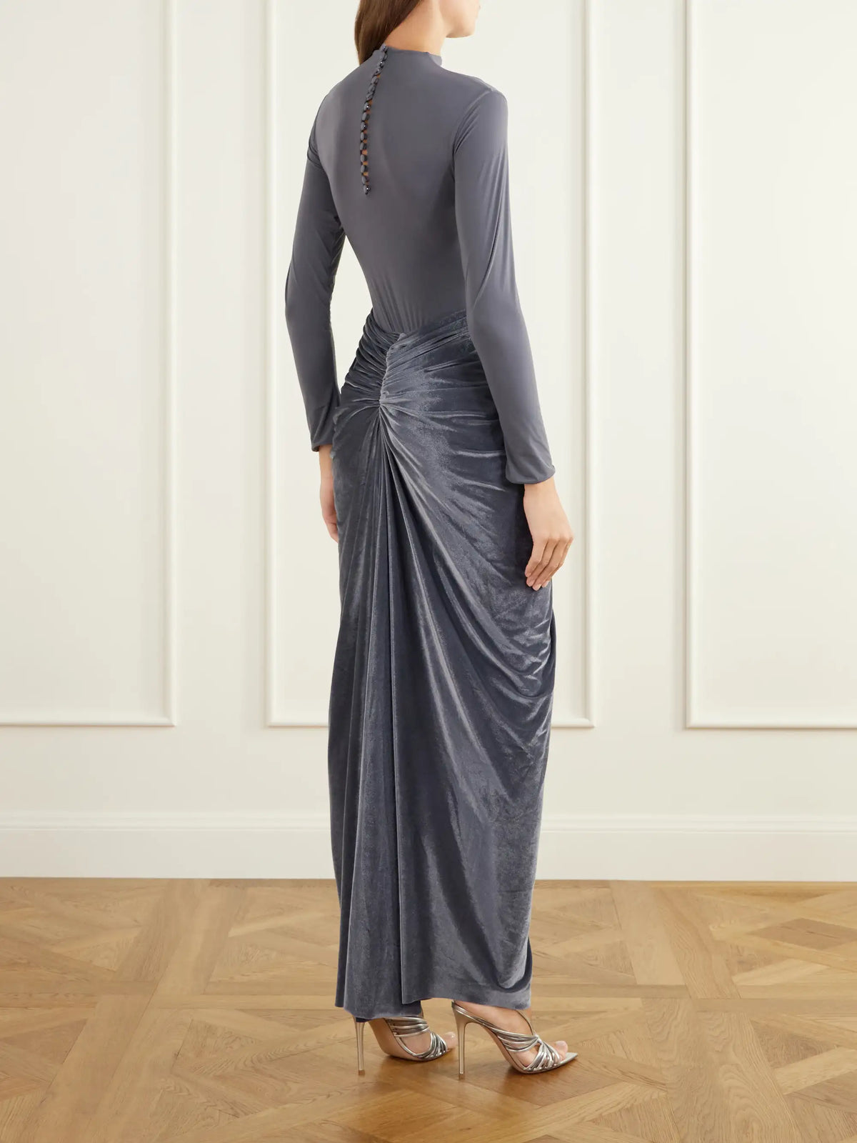 Maygel Coronel Guernica Draped Mesh And Velvet Maxi Dress