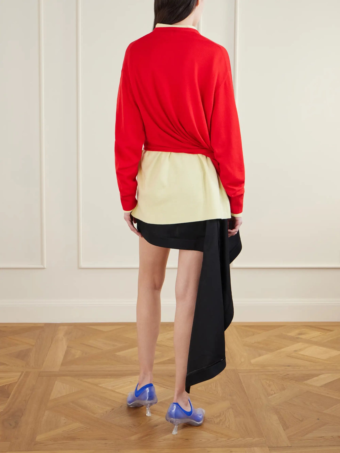 Asymmetric Draped Embroidered Wool-blend Sweater
