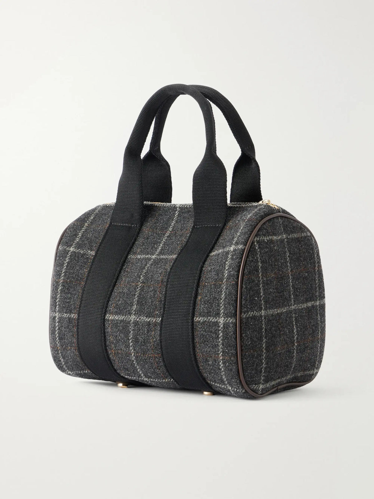RUE de VERNEUIL Périple Checked Webbing And Leather-trimmed Wool-tweed Tote