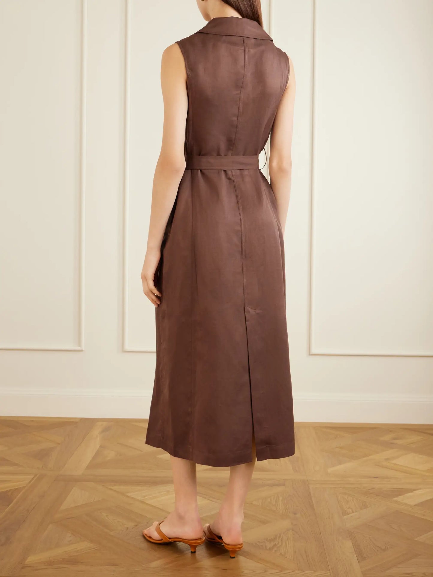Mary Angel Belted Silk And Linen-blend Midi Dress