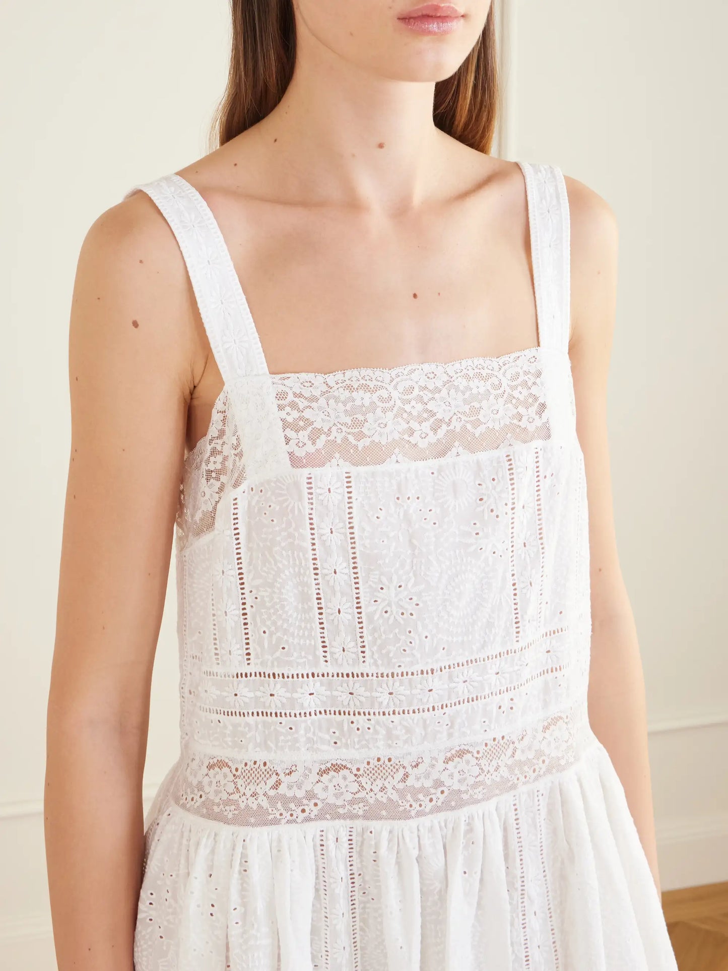 Antigua Lace-trimmed Embroidered Cotton Midi Dress