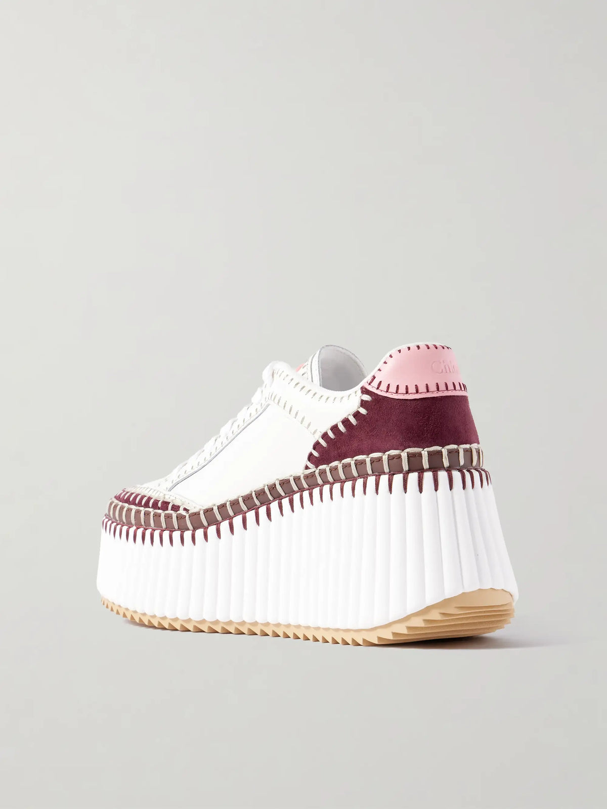 Nama Embroidered Suede-trimmed Leather Platform Sneakers