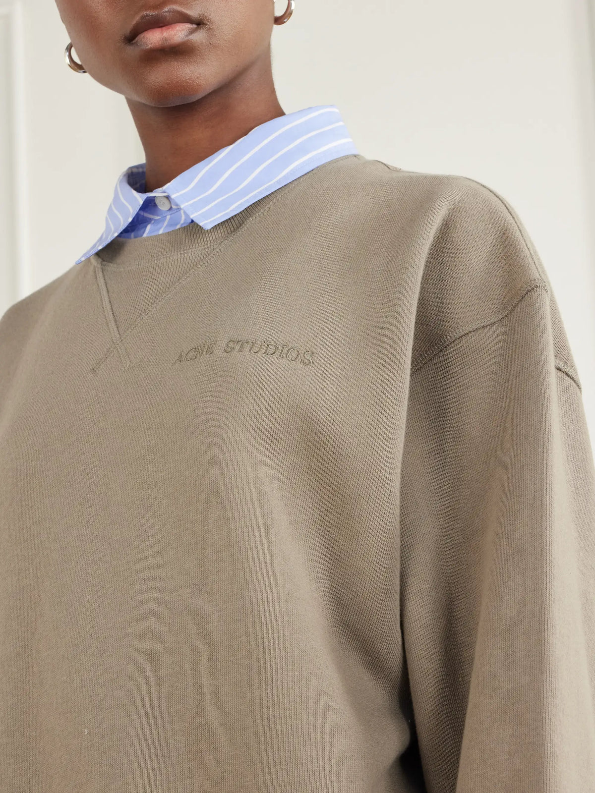 Acne Studios Layered Striped Poplin-trimmed Cotton-fleece Sweatshirt