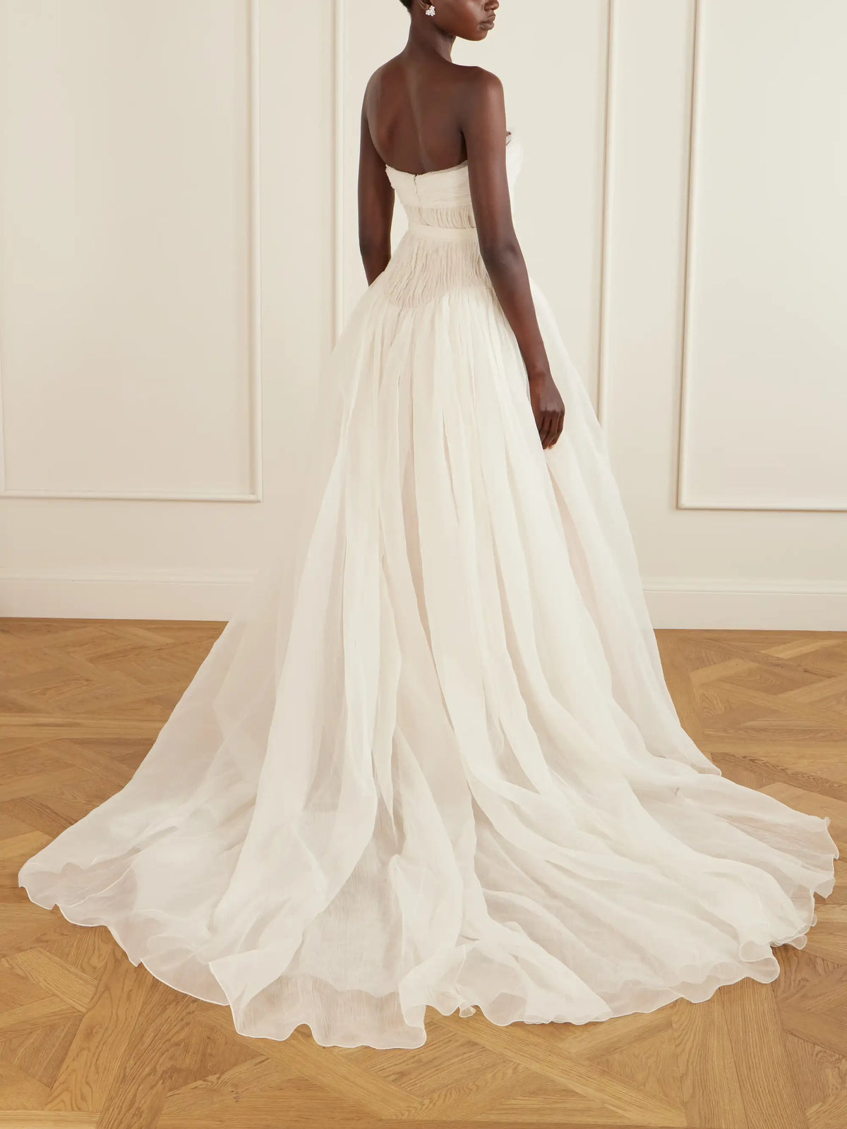 Danielle Frankel Henrietta Strapless Bustier Crinkled Silk-organza Gown