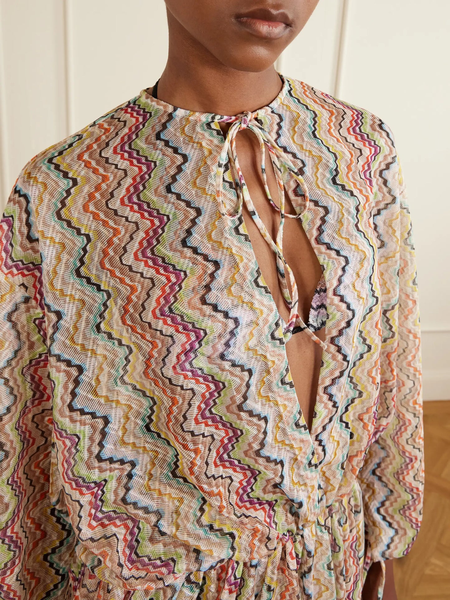 Mare Gathered Striped Crochet-knit Coverup