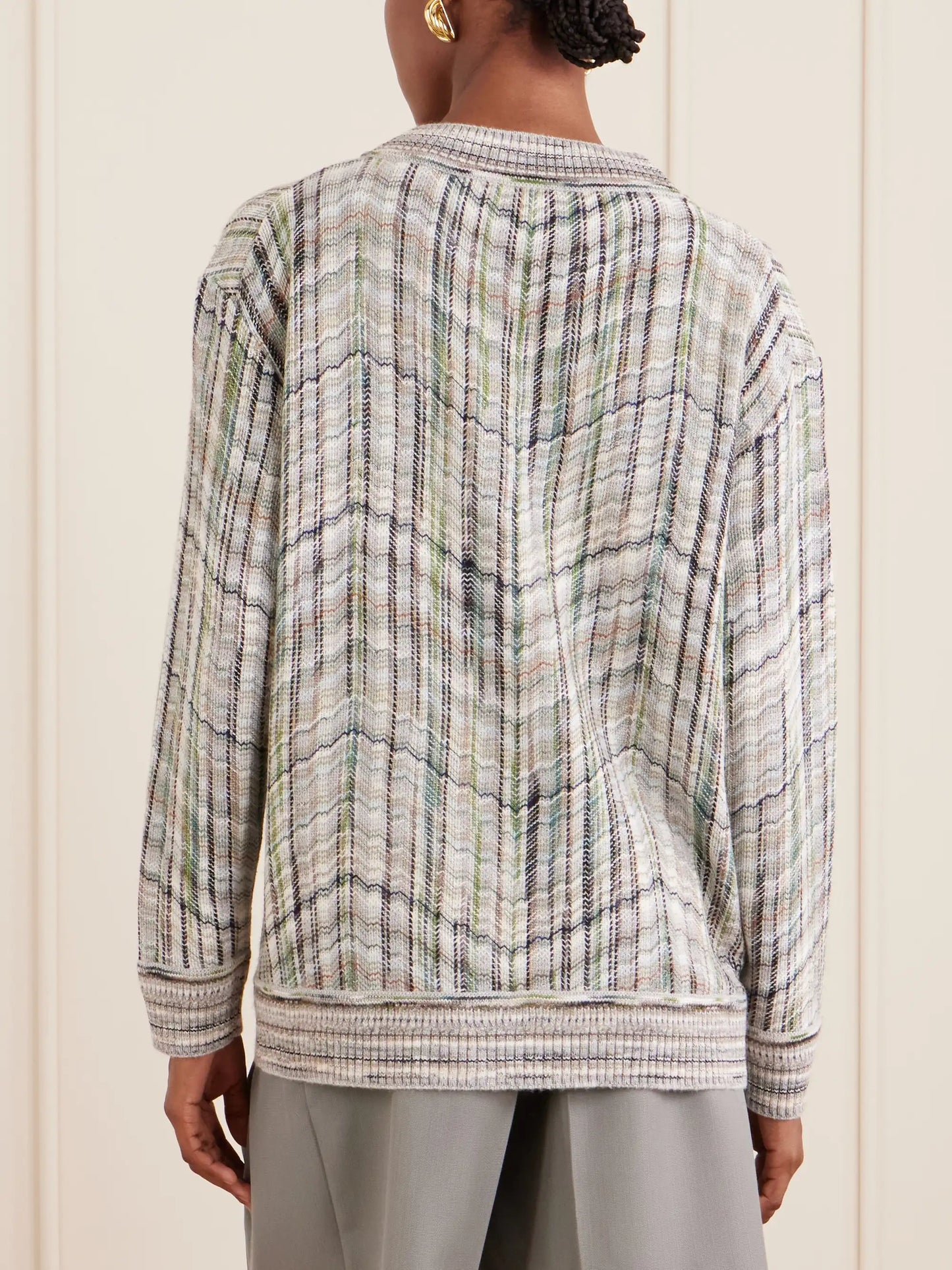 Striped Crochet-knit Wool-blend Cardigan