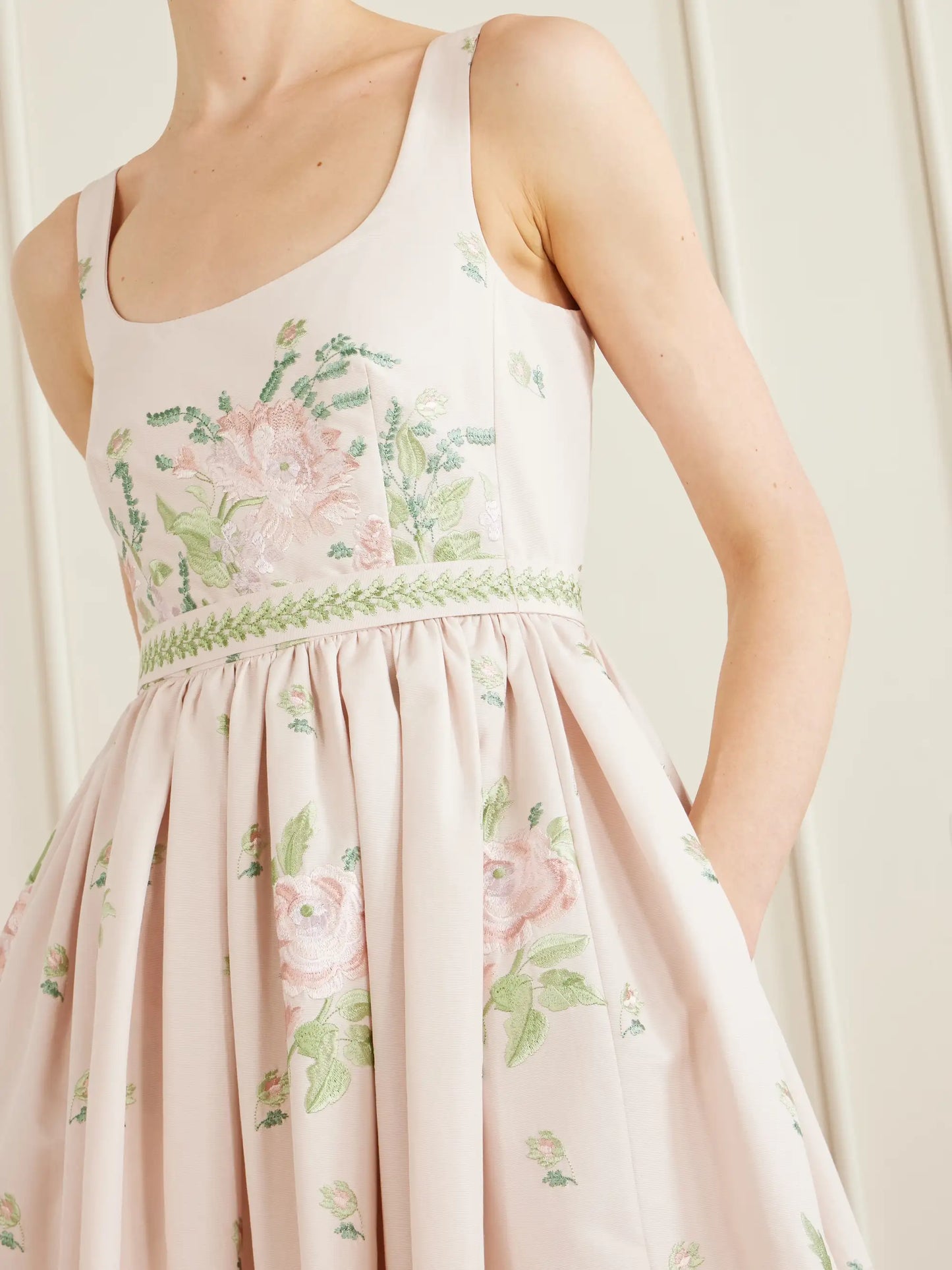 Floral-embroidered Cotton-faille Midi Dress