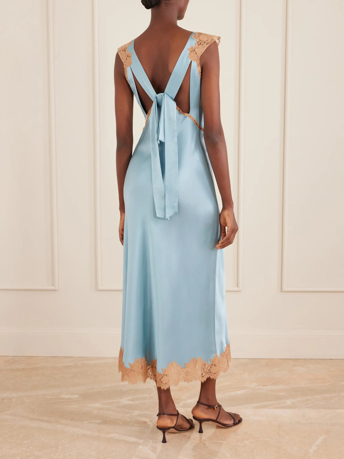 Marcelle Lace-trimmed Silk-satin Midi Dress