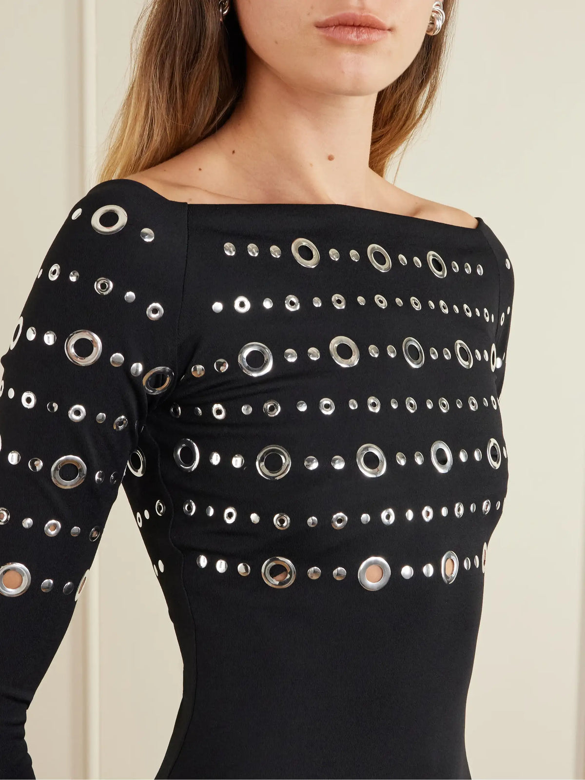 Eyelet-embellished Jersey Midi Dress