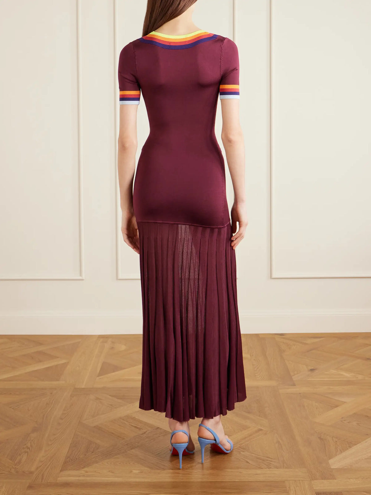 Christopher John Rogers Pleated Ribbed Maxi Dress
