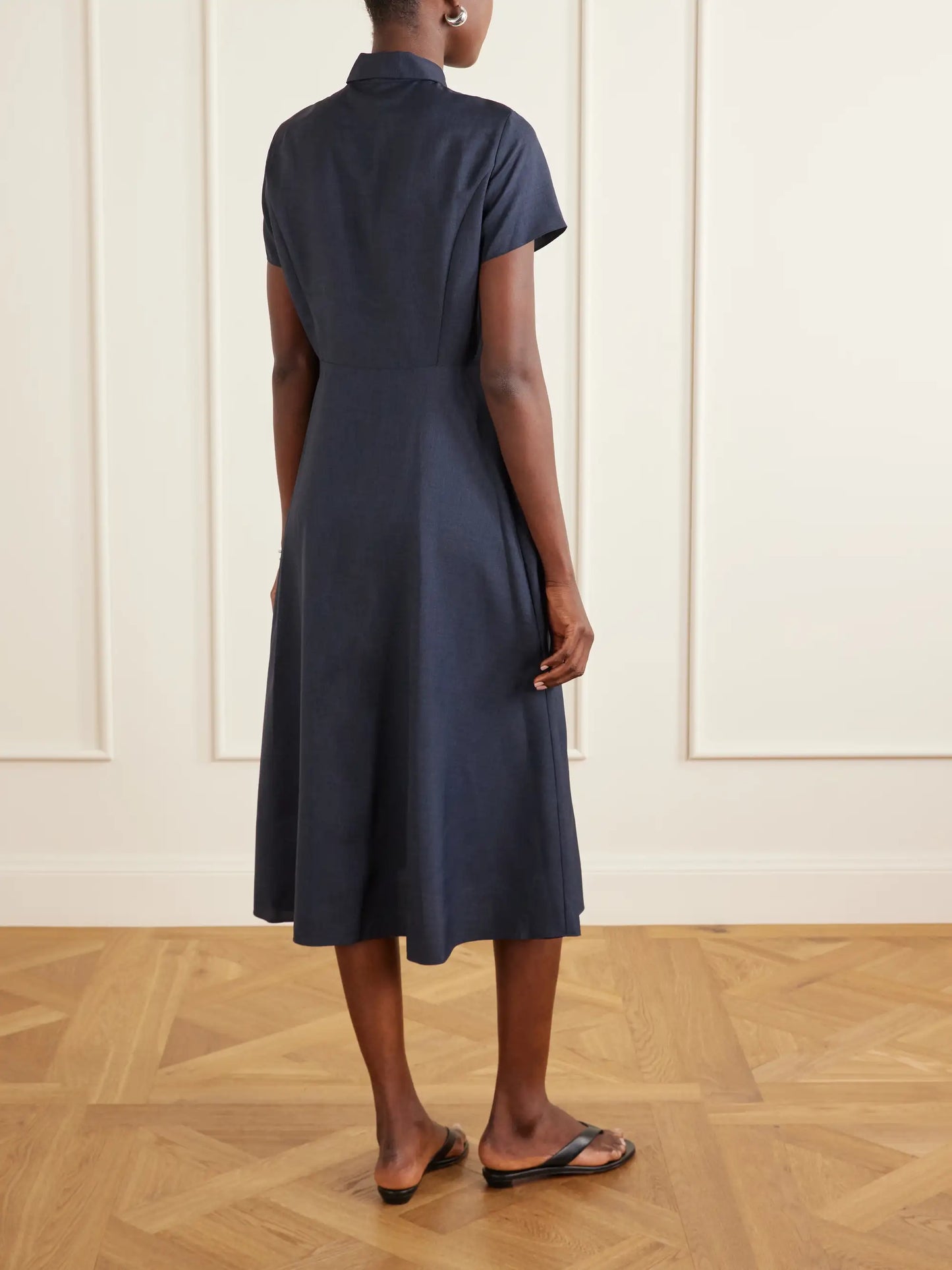Belted Pleated Satin Midi Dress