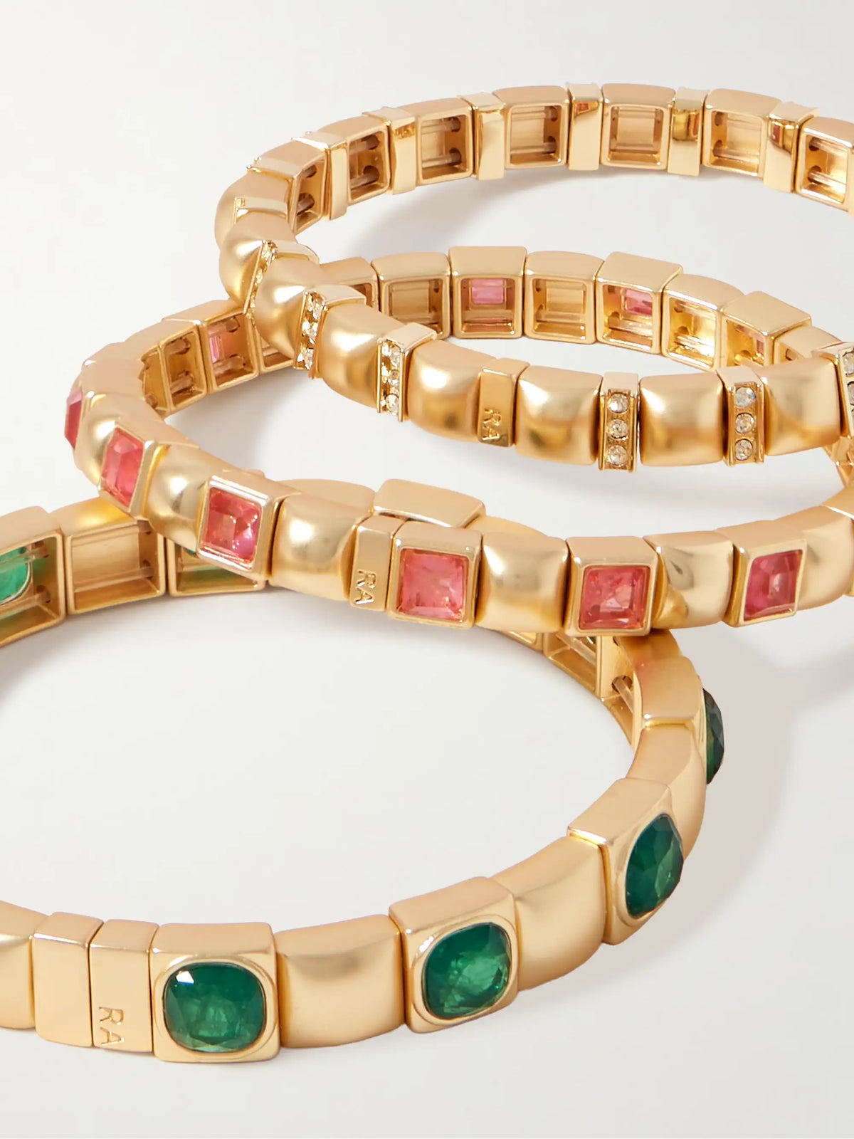 The Jeweled Set Of Three Gold-tone And Cubic Zirconia Bracelets