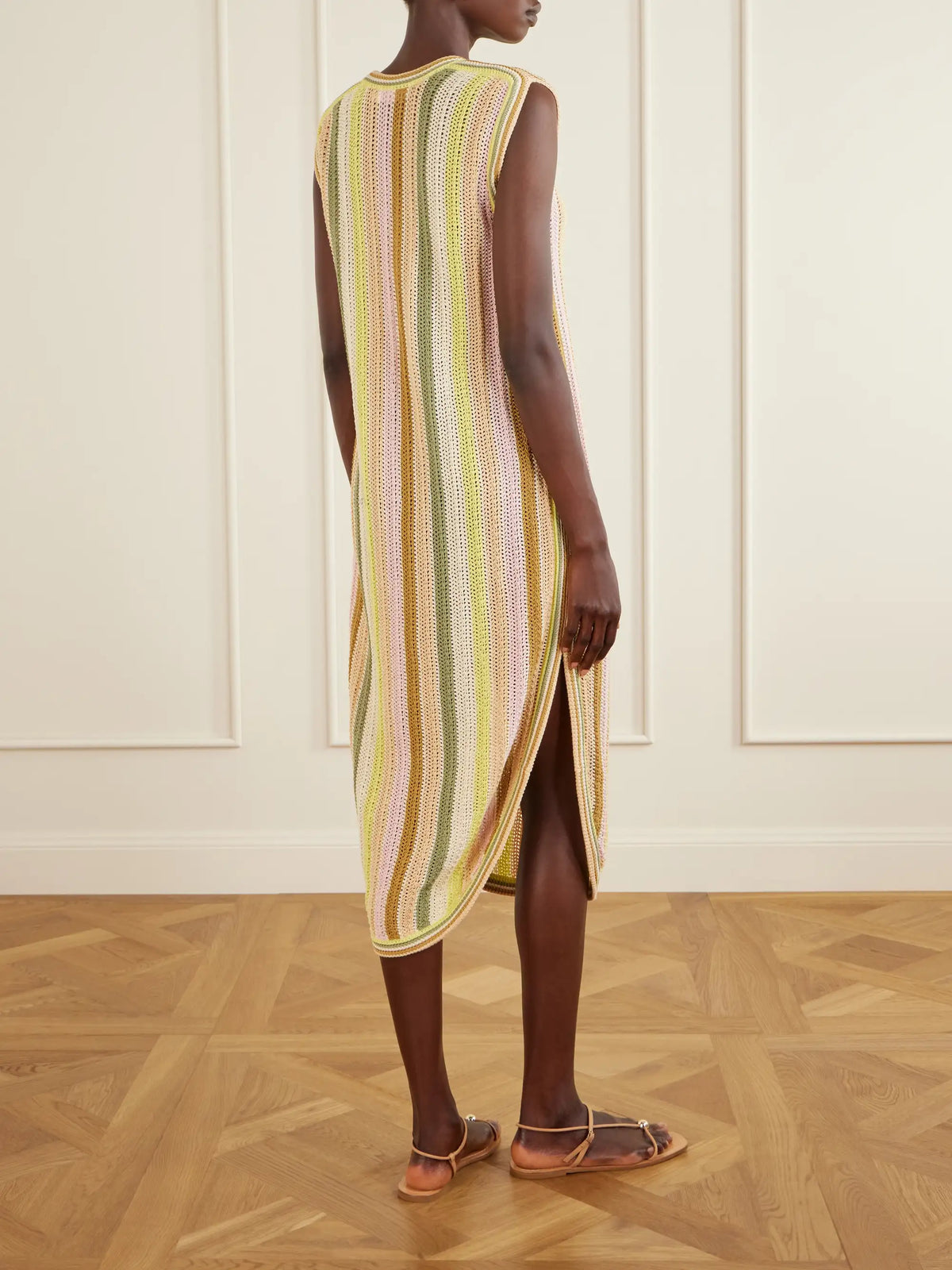 Indra Striped Crocheted Cotton Coverup
