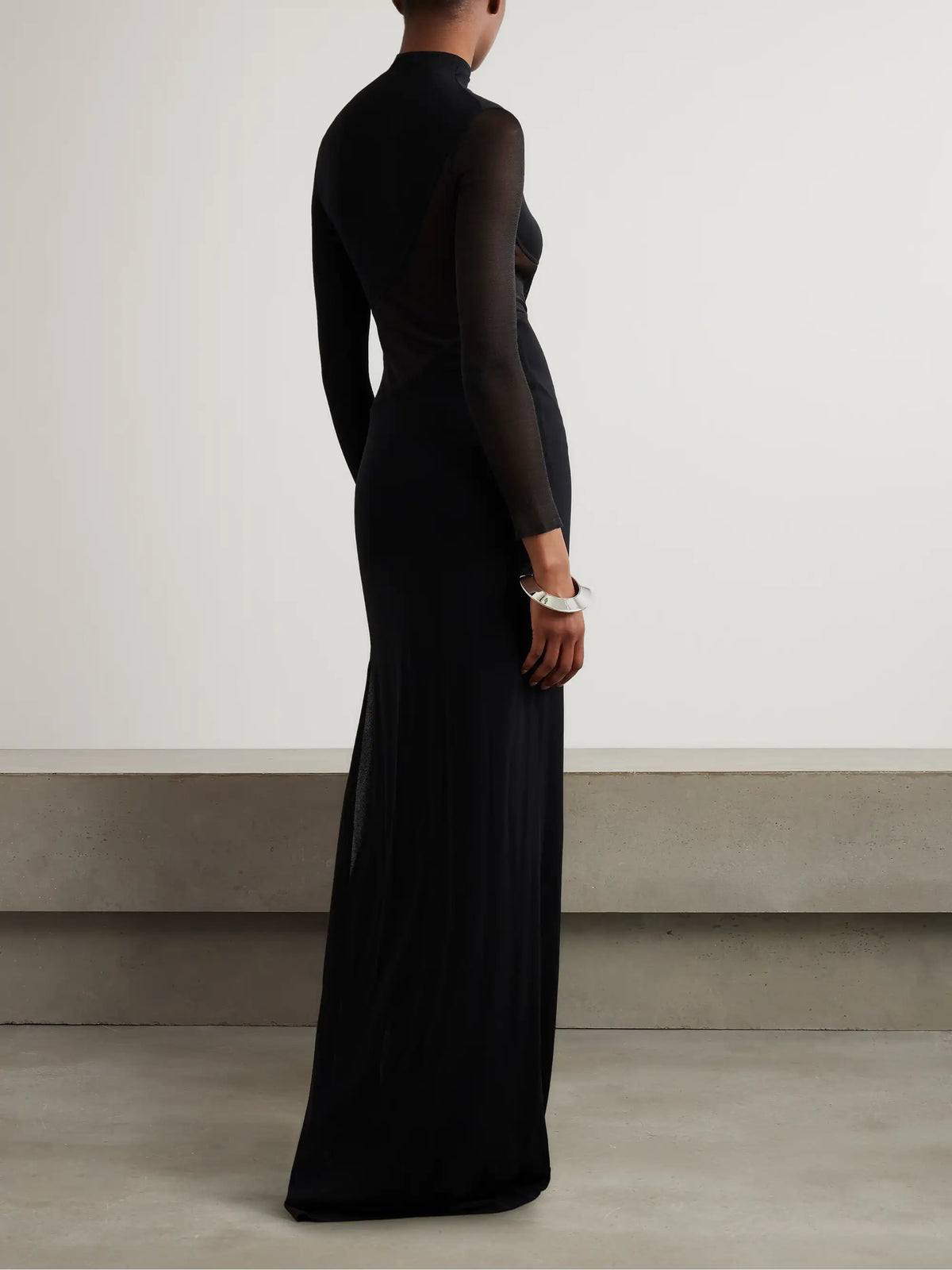 Silk Mesh-trimmed Crepe Gown