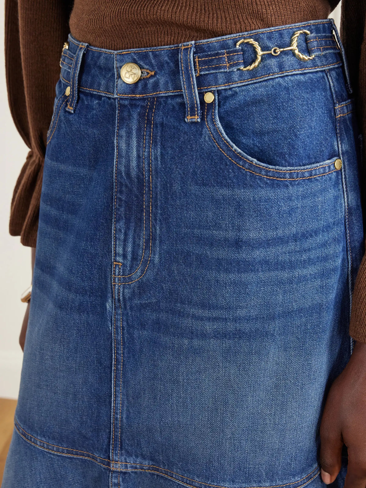 Ulla Johnson The Madelyn Embellished Paneled Denim Maxi Skirt