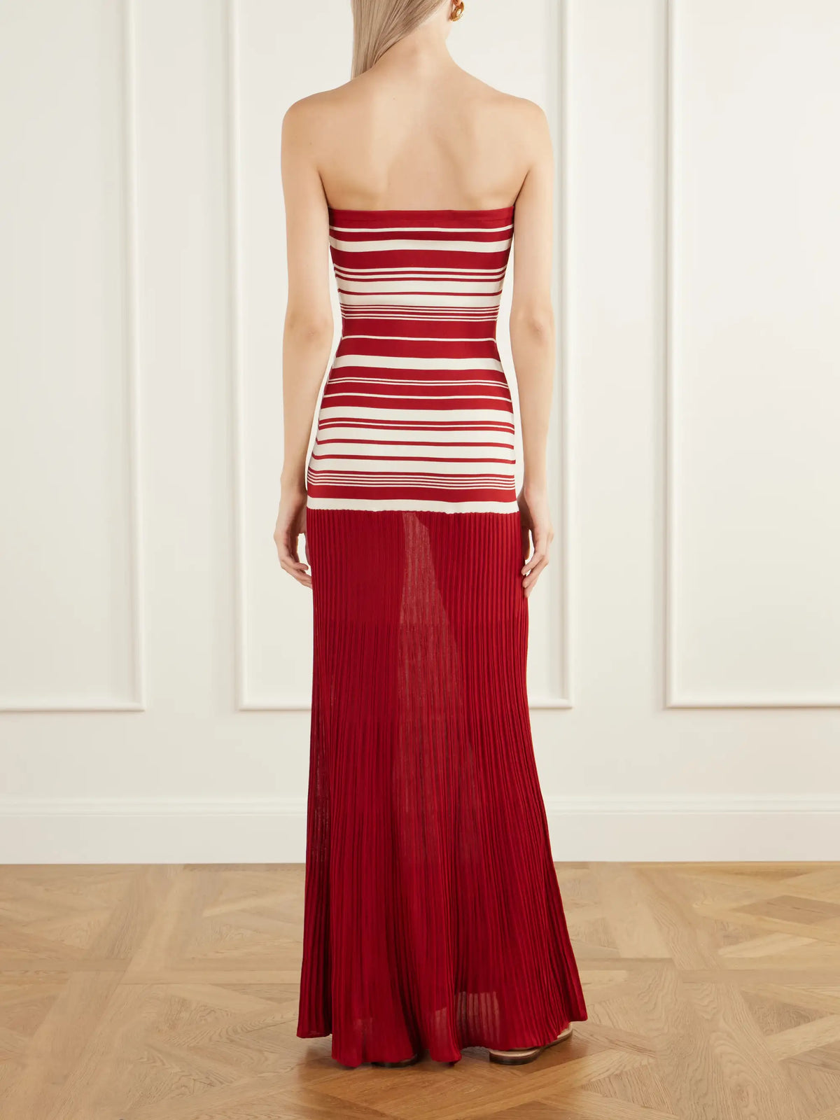 Faithfull Valmir Strapless Striped Pleated Cotton-blend Jersey Maxi Dress