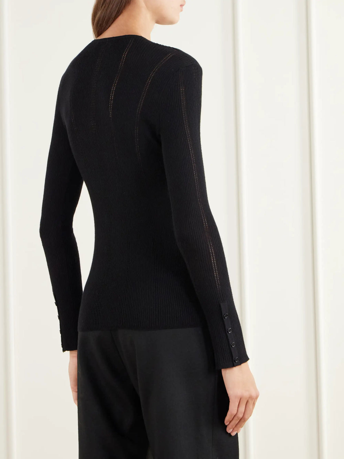 Gabriela Hearst Olea Ribbed Pointelle-knit Wool Henley Top