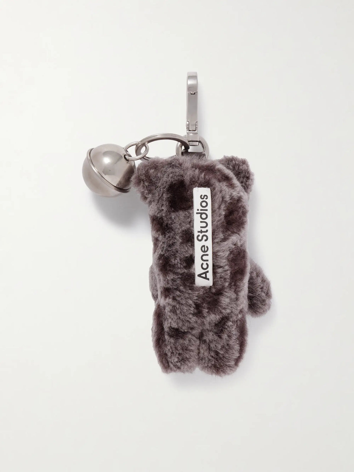 Silver-tone Leather-trimmed Shearling Keychain