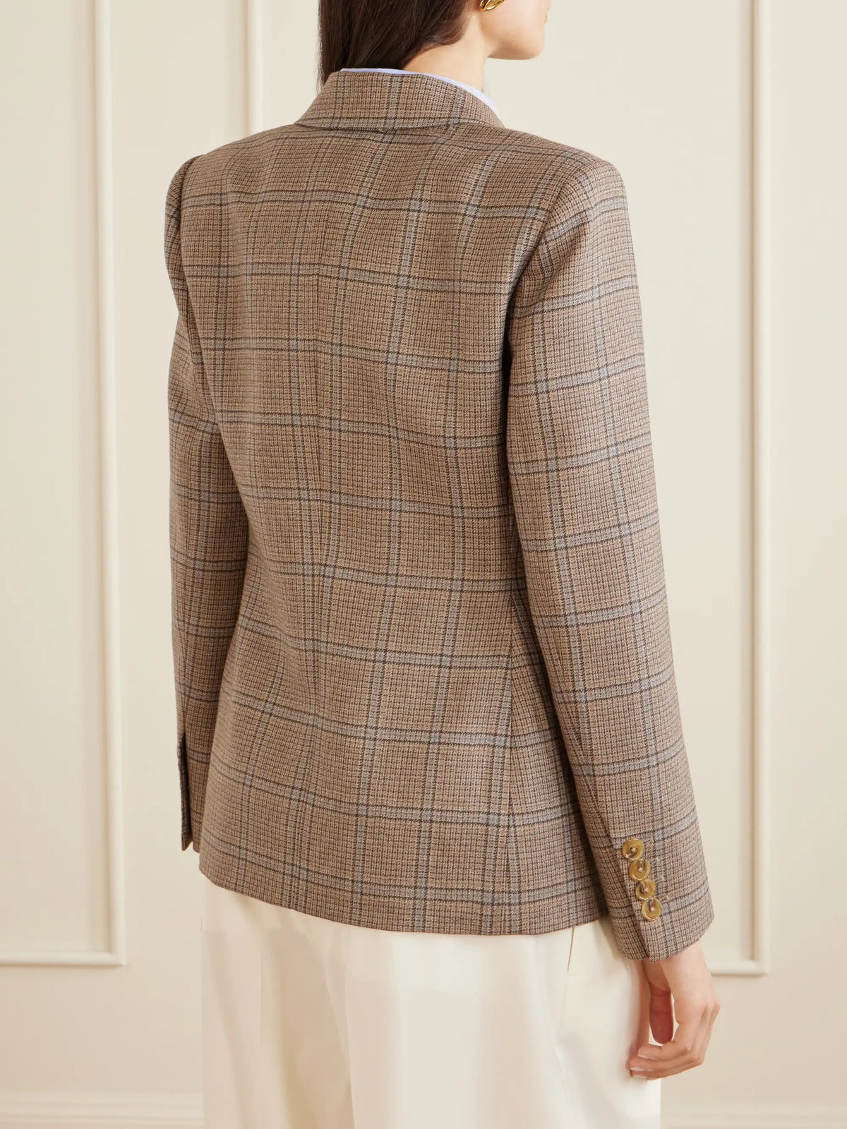 Saona Charmer Double-breasted Checked Virgin Wool Blazer