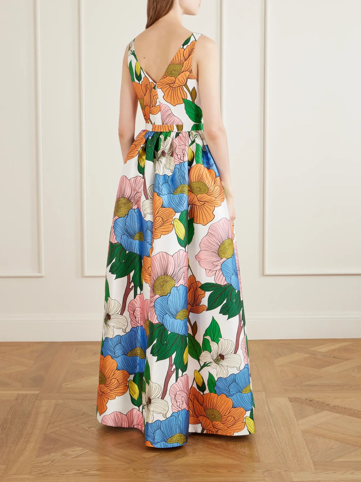 Isabella Belted Floral-print Taffeta Maxi Dress