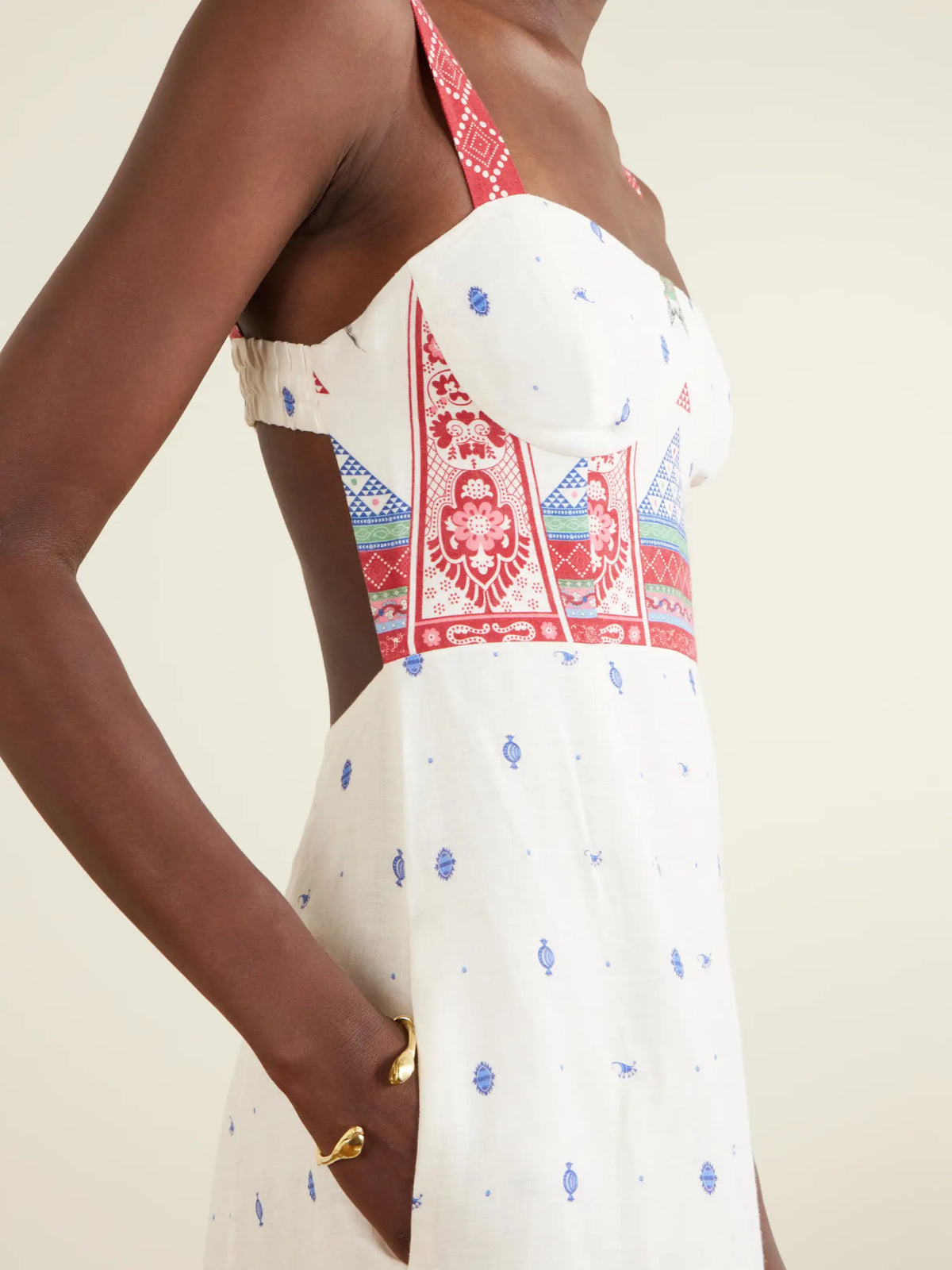 Emporio Sirenuse Azzurra Printed Linen Maxi Dress